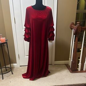 Floor Length Sleeve Red Velvet Dress